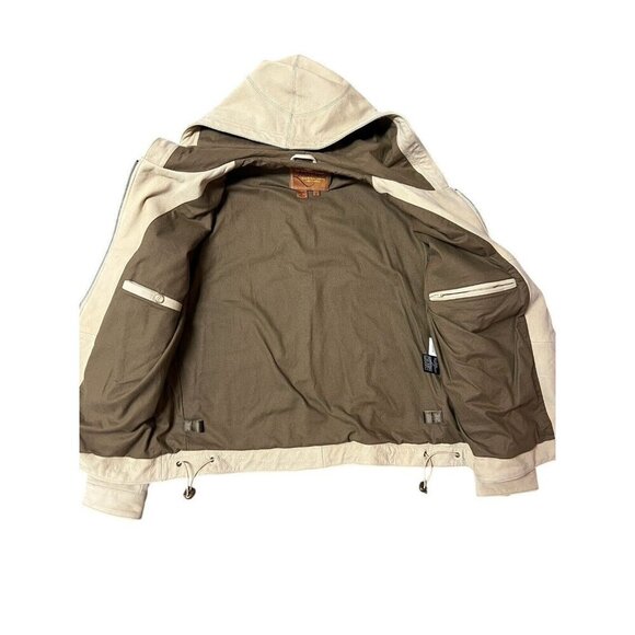 Territory Ahead Leather Jacket Hooded Suede Coat Cream Small Classic Neutral - Picture 4 of 12